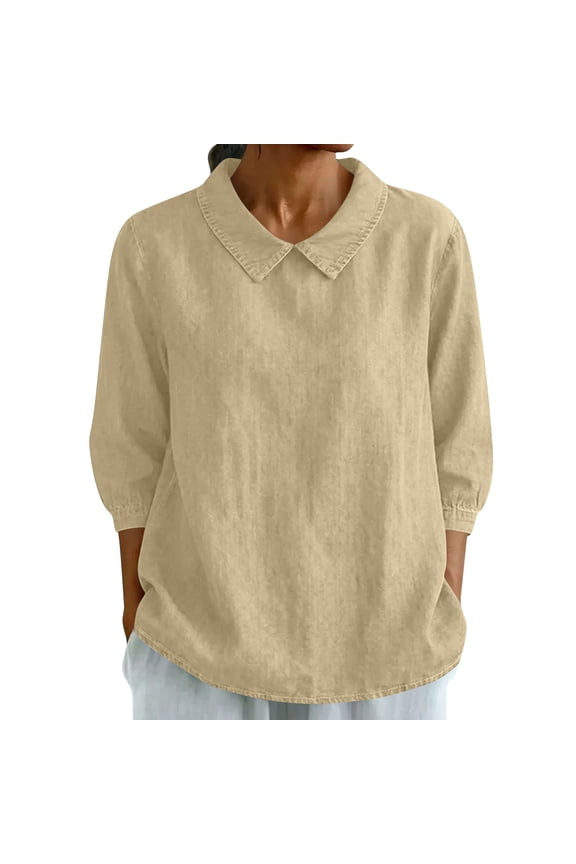Women's 3/4 Sleeve Casual Tops V-Neck Loose Fit Blouses for Spring Summer Home Daily Work Viscose Rayon Solid Color T Shirts Loose Pullover Tunic Tops