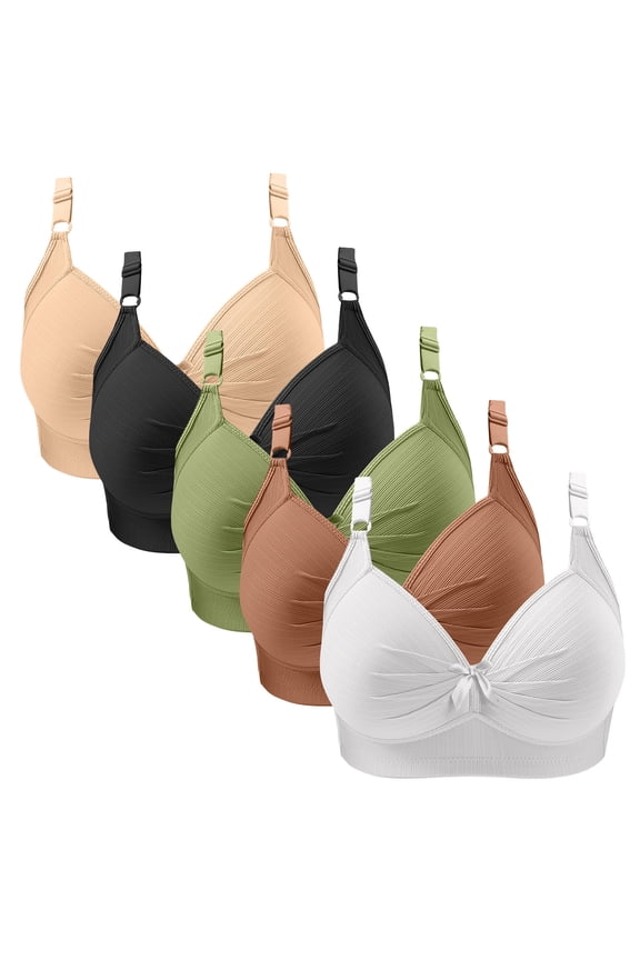 Full Coverage Wireless Bras for Women Seamless Design with Underwire Curve Bra Gathered Underwear 5 Pc