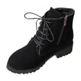 thumbnail image 1 of Ahabrexf Women's Black Suede Ankle Boots, Lace Up with Side Zipper, Chunky Low Heel Round Toe Casual Booties, Durable Rubber Outsole and Cushioned Insole, 1 of 9