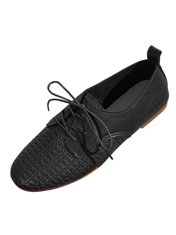 Women's Casual Flats Breathable Woven Lace Up Shoes Lightweight Comfortable Everyday Flats for Women for Work Commute Spring Summer