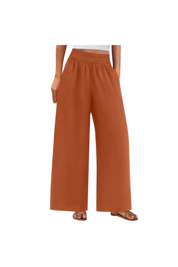 Women's Casual Pants Elastic Waist Side Pockets Solid Color 95% Polyester 5% Spandex Stretch Straight Leg for Work Travel