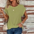 thumbnail image 1 of Ahabrexf Women's Casual Short Sleeve Knit Top, Relaxed Crewneck Asymmetrical Side Slit Loose Fit Tee for Everyday Wear, 1 of 6