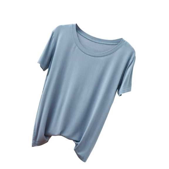 Ahabrexf Shirts for Women, Casual Thin Cut Fly Sweet and Bottom Shirt Short Sleeve Round Neck Top