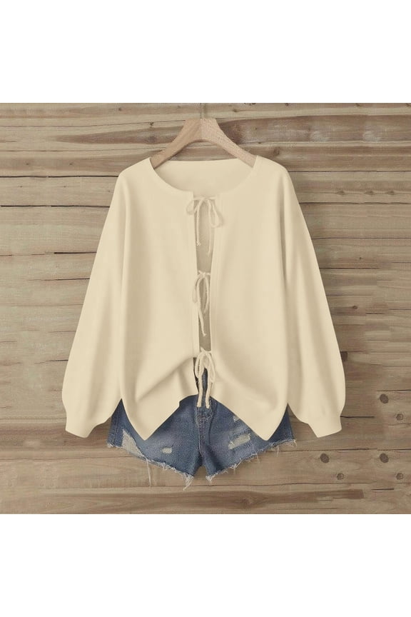 Coats for Women, Solid Color Drawstring Round Neck Thin Top Jacket for Casual Wear