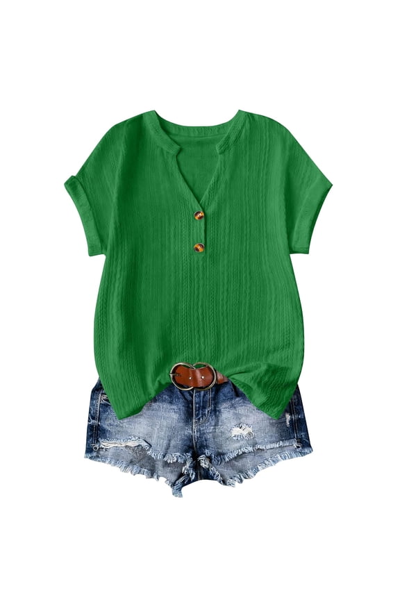 Women's Casual V-Neck Short Sleeve Top, Soft Knit Essential for Everyday Spring and Summer Wear