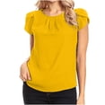 thumbnail image 1 of Ahabrexf Capris for Women, Chiffon Solid Color Short Sleeve Round Neck Casual Blouse, 1 of 6