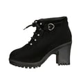 thumbnail image 1 of Ahabrexf Women's Chunky High Heel Ankle Boots Lace Up Faux Suede Upper Winter Warm Casual Booties with Back Zipper and Round Toe Solid Color, 1 of 9