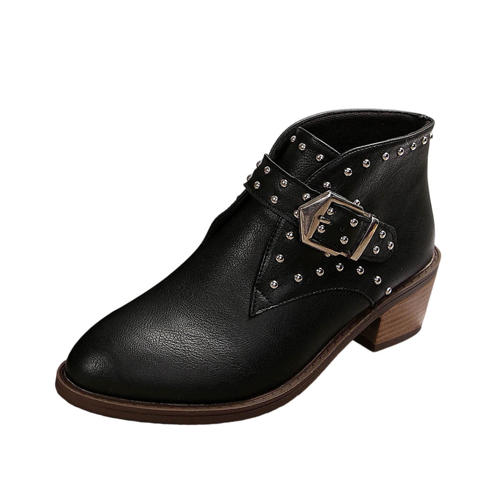 Heel R Entry Ahabrexf Women's Fashion Casual British Style Ankle Boots Chunky Mid ...