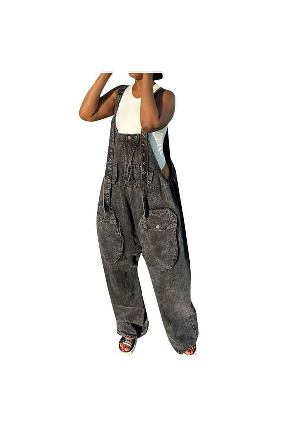 Women's Fashion Comfortable Personalized Street Pocket Wide Leg Pants with Loose Strap