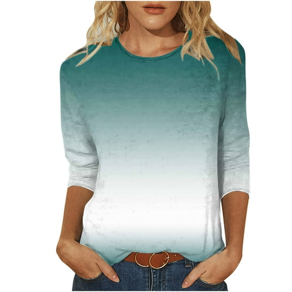 Ahabrexf Blouses for Women Women's Fashion Printed Loose T-Shirt 3/4 Sleeves Blouse Round Neck Casual Blouses for Women Fashion