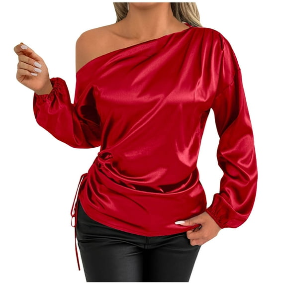 Ahabrexf Frivolous Blouse, Women's Fashion Solid Color Round Neck Long Sleeve Casual Top