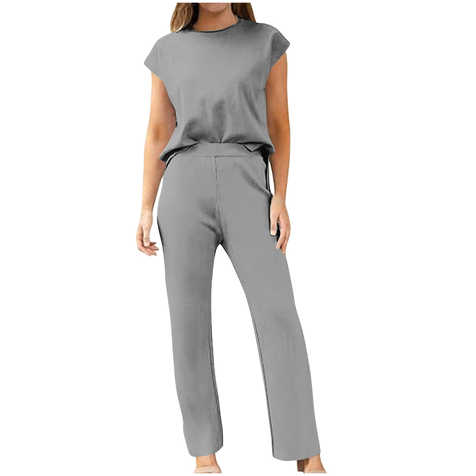 Ahabrexf Women's Fashionable Casual Set with Sleeveless Top Featuring