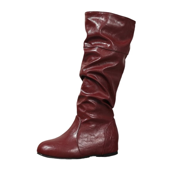 Ahabrexf Women's Faux Leather Knee High Boots - Flat Sole Slouchy Winter Boots with Chunky Sole for Casual Daily Wear - Comfortable Long Boots
