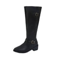 thumbnail image 1 of Ahabrexf Women's Faux Leather Knee High Motorcycle Boots Side Zipper Adjustable Buckle 2.55 Inch Block Heel, 1 of 7