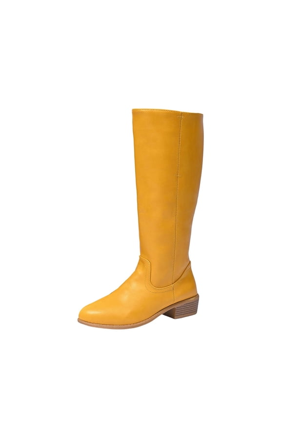 Women's Faux Leather Mid Calf Boots Square Toe Chunky Block Heel Easy Pull on Winter Casual Retro Comfort Fashion