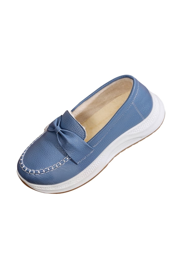 Women's Faux Leather Snow Boots with Bow, Thick Sole, Wedge Heel, Warm Fleece Lined Winter Casual Shoes