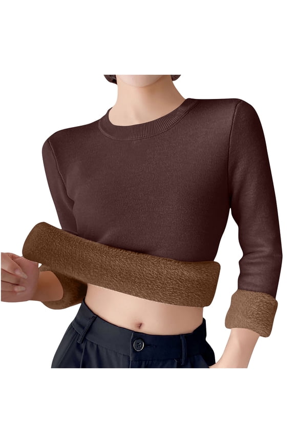 Sweaters for Women, Fleece Long Sleeve Crew Neck Pullover Solid Color Base