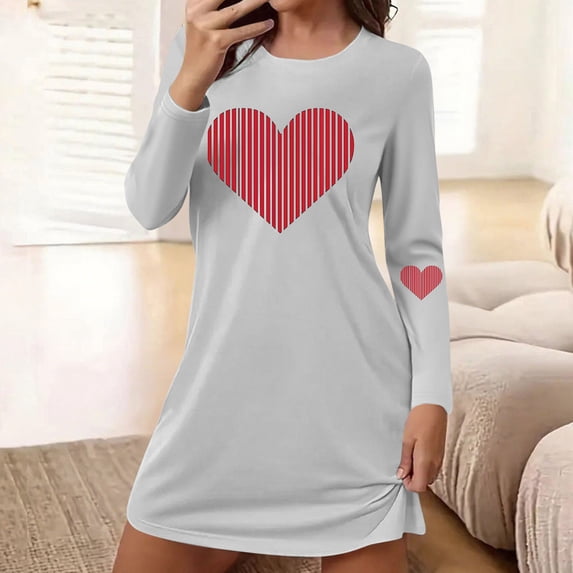 Ahabrexf Womens Short Shorts,Printed Long Sleeve Round Neck Loose Comfortable Nightgown