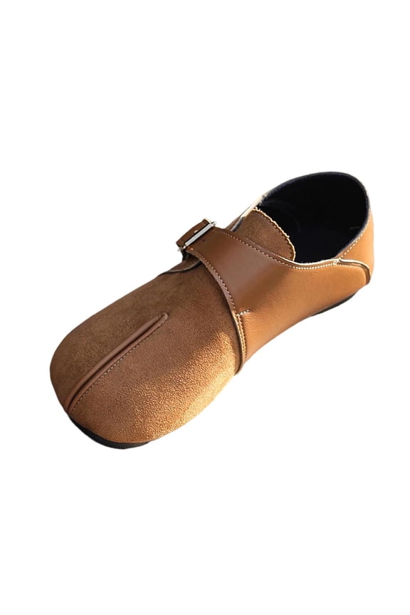 Women's Leather Mix Slip On Loafers Flat Casual Comfortable Shoes with Adjustable Buckle Cushioned Insole for Office All Day Flexible Sole