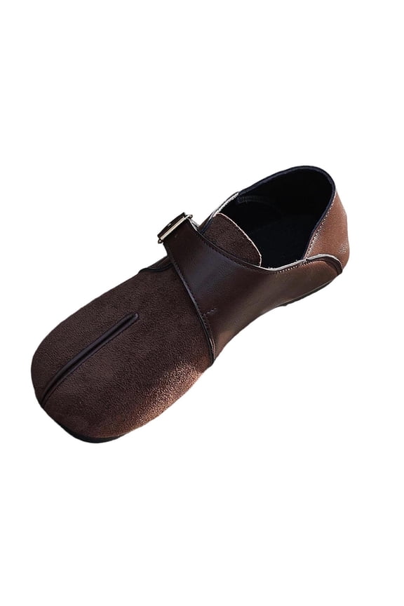 Women's Leather Mix Slip On Loafers Flat Casual Comfortable Shoes with Adjustable Buckle Cushioned Insole for Office All Day Flexible Sole