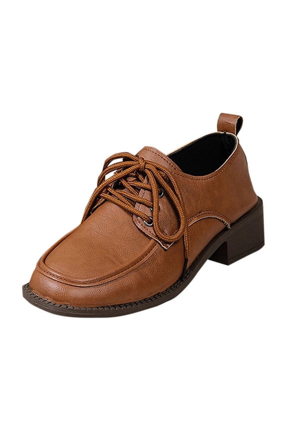 Women's Loafers Faux Leather Square Toe Lace Up Low Block Heels Casual Dress Shoes for Office Walking