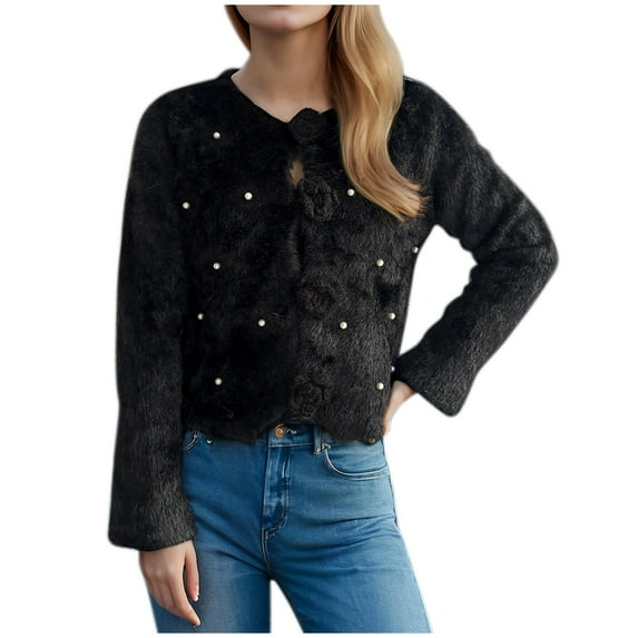 Ahabrexf Women's Long Sleeve V Neck Soft Sweater Cropped Top