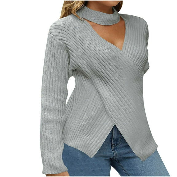 Ahabrexf Off The Shoulder Sweaters for Women, Long Sleeve Loose Knitted Pullover in Solid Color