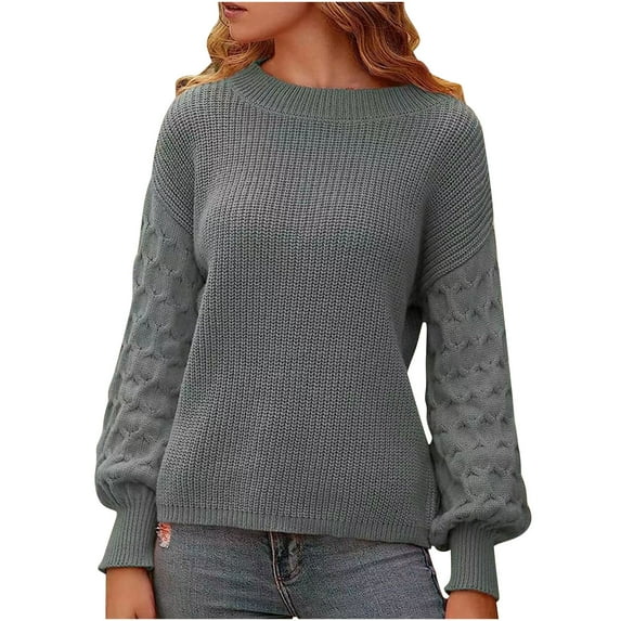 Ahabrexf Womens Long Sweaters, Loose Solid Color Pullover Knitted Sweater with Round Neck