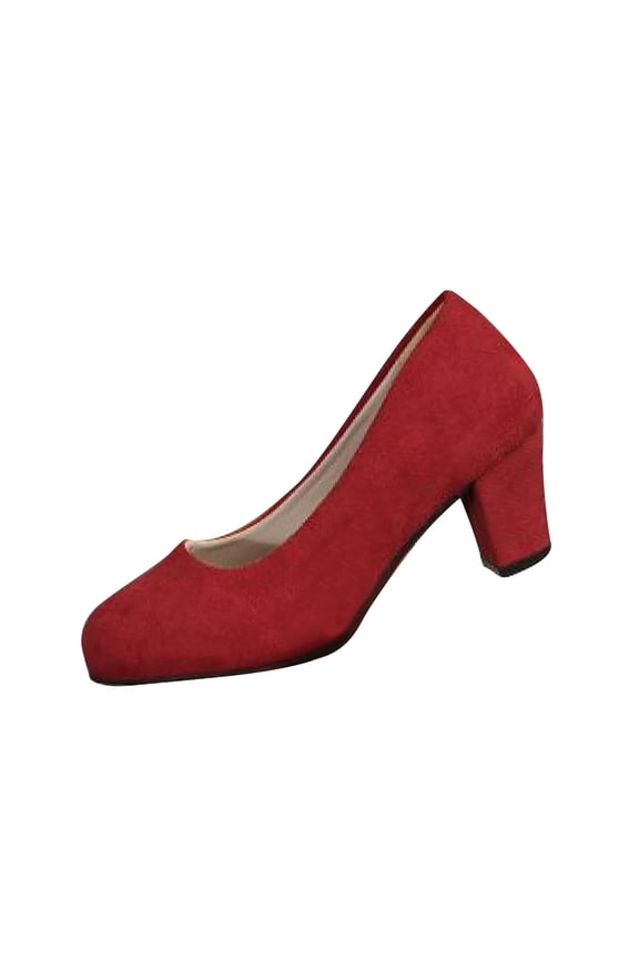 Women's Mary Jane Shoes Block Heel Round Toe Burgundy Velvet Retro Mid Heel Comfortable Vintage Dress Shoes for Commute Everyday Wear