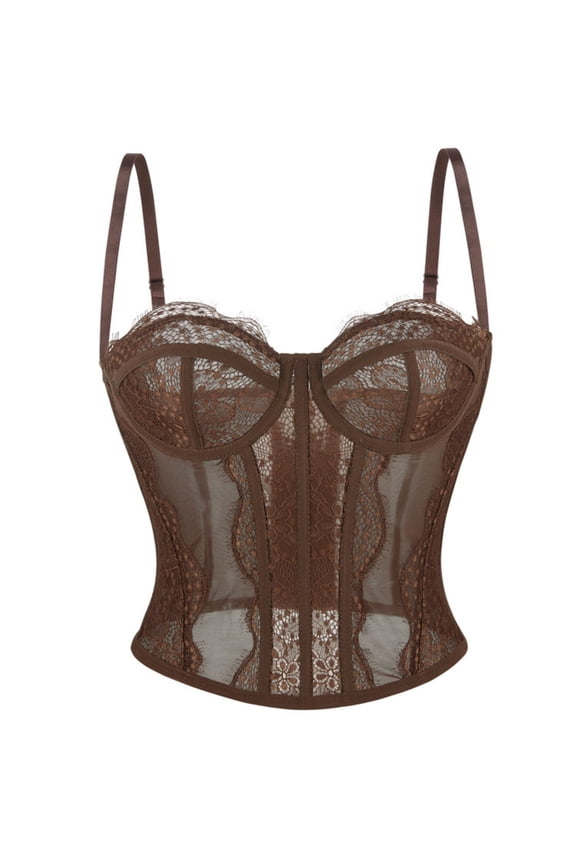 Corset with Straps,Women's Tight Fitting Fishbone Eyelash Lace Shoulder Strap Corset Tank