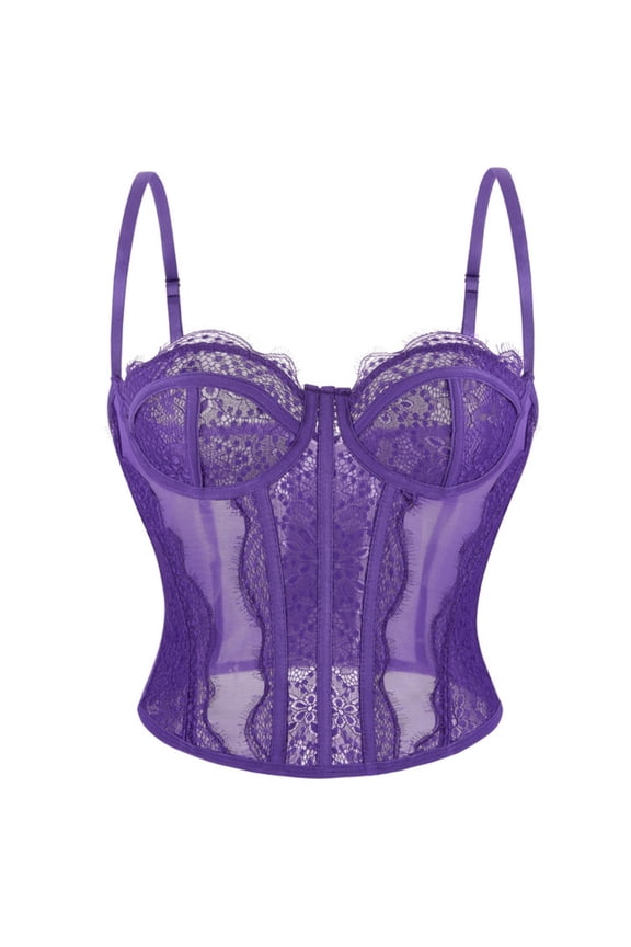 Corset with Straps,Women's Tight Fitting Fishbone Eyelash Lace Shoulder Strap Corset Tank