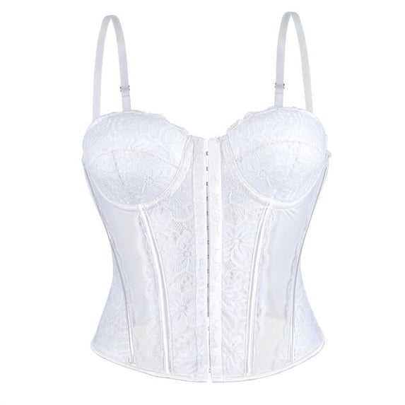 Ahabrexf Tank Tops for Women Tight Fitting Fishbone Corset with Eyelash Lace and Adjustable Straps Sleeveless Summer Top