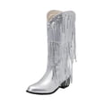 thumbnail image 1 of Ahabrexf Women's Mid-Calf Western Cowboy Boots Fringe Tassel Pointed Toe High Chunky Heel Pull On Metallic Leather Winter, 1 of 5