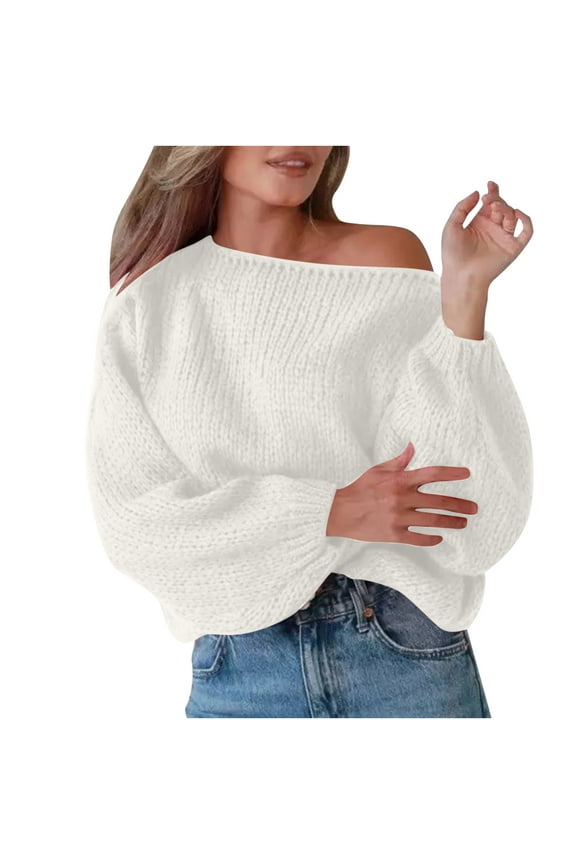 Off The Shoulder Sweaters for Women Women's One Shoulder Loose Long Sleeved Knitted Sweater Sweaters for Women Casual