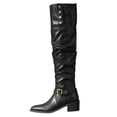 thumbnail image 1 of Ahabrexf Women's Over the Knee Boots Round Toe Block Heel Faux Leather Side Zipper Lace Up with Decorative Buckle Casual Winter High Boots, 1 of 9