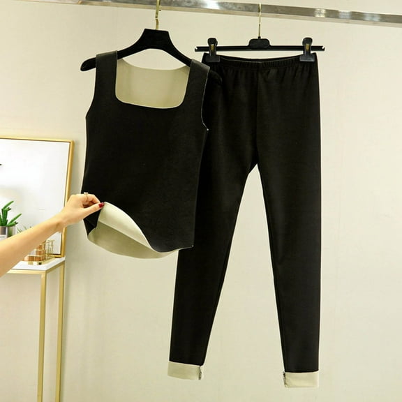 Ahabrexf Plus Size Clothes for Women, Fashion Cold Weather Velvet Single Tone Double Sided Cosy Square Collar Trousers Pajama Set