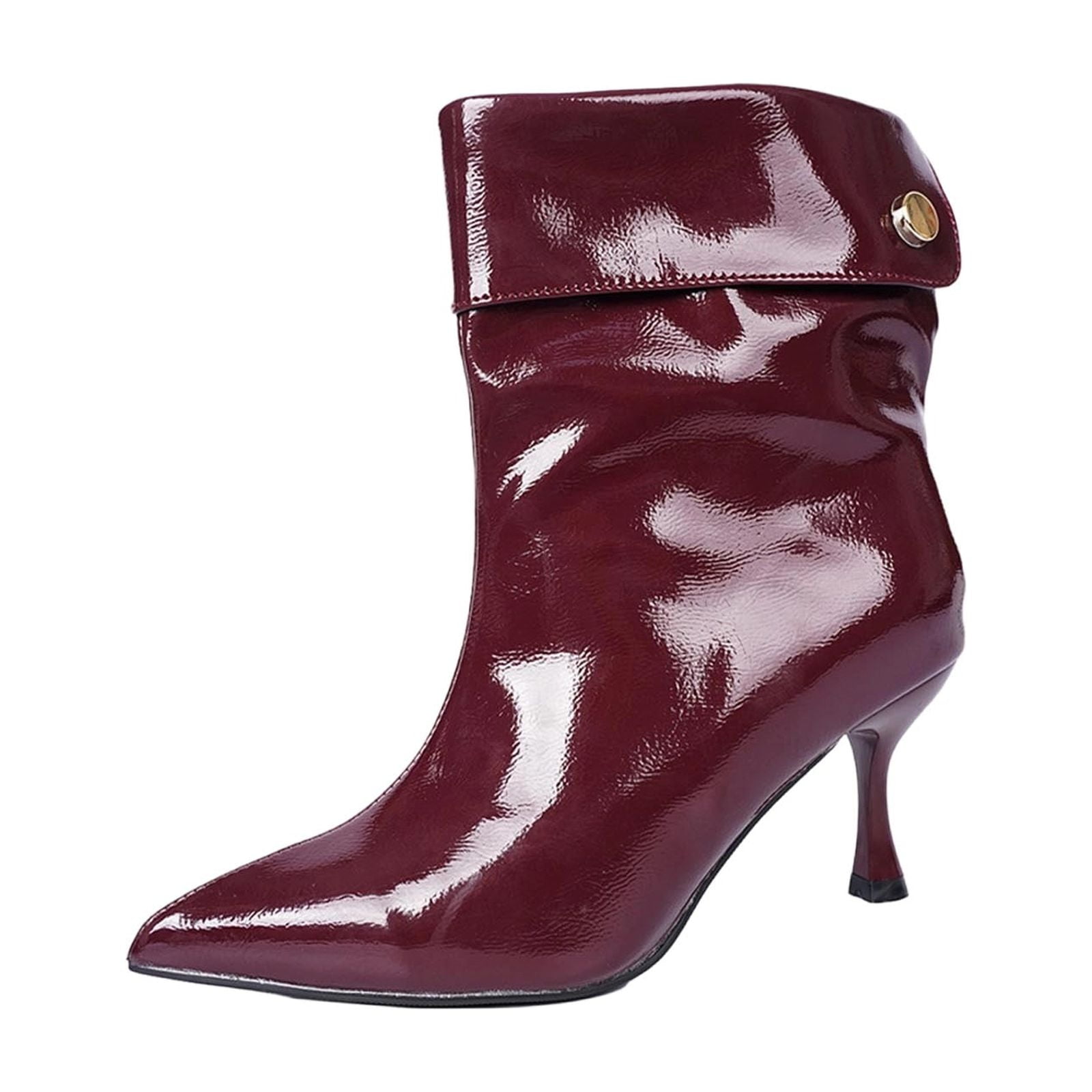 Ahabrexf Women's Patent Leather Pointed Toe Ankle Boots Solid Color ...