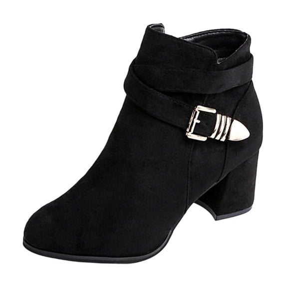 Ahabrexf Women's Plus Size Ankle Boots with Block Heel and Side Zipper, Velvet-Like Upper Non-Slip Outsole Mid Heel Short Boots for Casual Daily Wear