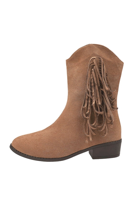 Women's Plus Size Mid-Calf Boots Faux Suede Side Zipper Block Heel Fringe Retro Warm Winter