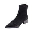 thumbnail image 1 of Ahabrexf Women's Pointed Toe Ankle Boots Block Mid Heel Faux Leather Back Zip Casual Winter Shoes Solid Color for Daily Wear, 1 of 8