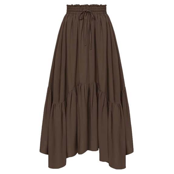 Ahabrexf Women's Renaissance High Waist Elastic Solid Color Skirt for Halloween Court Style