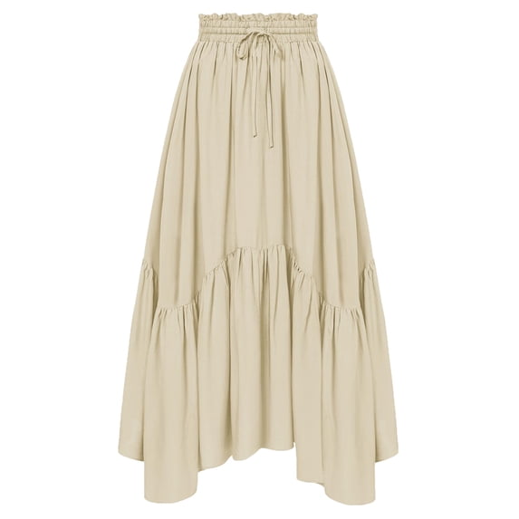 Ahabrexf Women's Renaissance High Waist Elastic Solid Color Skirt for Halloween Court Style