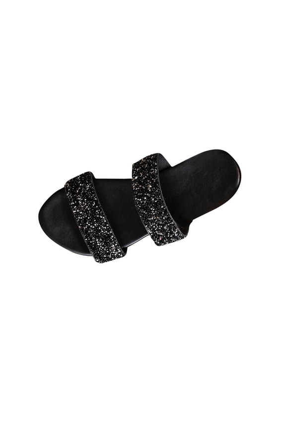 Women's Rhinestone Single Strap Flat Sandals Sequined Slip On Beach Shoes Cushion Insole Open Toe Non-Slip Outsole