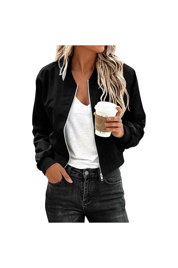 Women's Short Casual Zip-Up Jacket Jacket, Waterproof Ribbed Cuff Full Zip Windbreaker with Side Pockets for Warm Weather Fall Hiking Daily Casual Wear