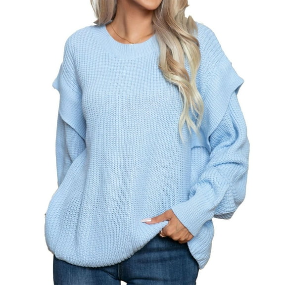 Ahabrexf Sweaters for Women, Shoulder Drop Long Sleeve Round Neck Casual Pullover