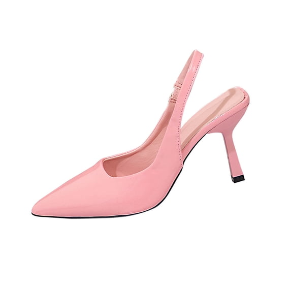 Ahabrexf Women's Slingback Heels Patent Leather Pointed Toe Solid Color Side Elastic Open Back Stiletto Heel Casual Dress Shoes