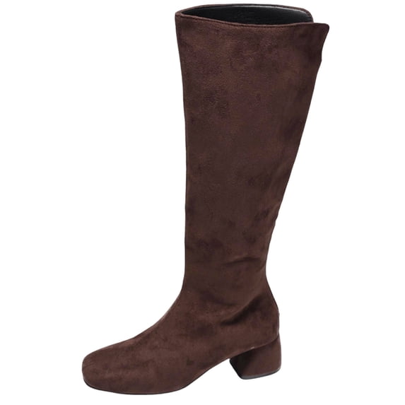 Ahabrexf Women's Slouchy Knee High Boots, Chunky Heel Pointed Toe Winter Suede Booties for Women, Casual Low Heel Tall Boots for Ladies