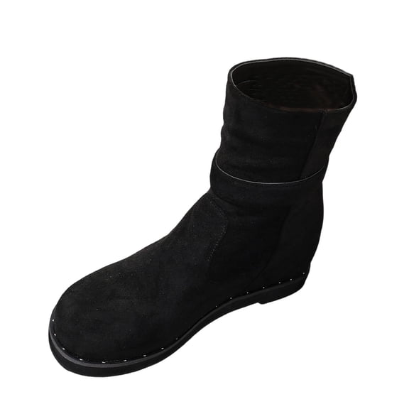 Ahabrexf Women's Soft Faux Suede Slouchy Ankle Boots Pull on Pointed Toe Low Chunky Heel Mid Calf Casual Winter Comfortable Everyday Boots for Women