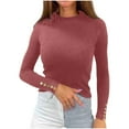 thumbnail image 1 of Ahabrexf Womens Blouses Summer, Solid Color Button Long Sleeve Knitted High Neck Sweater Top, 1 of 5