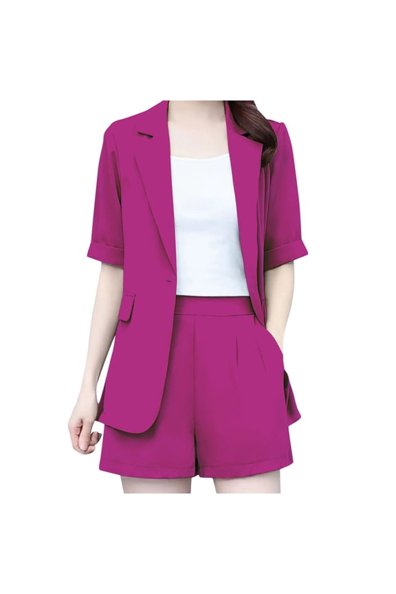 Womens Shorts for Summer, Solid Color Fashion High-End Casual Cardigan 2-Pc Suit